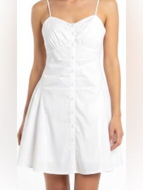 WILD FABLE Dress Button Front Spaghetti Strap White Mini Ruched Women